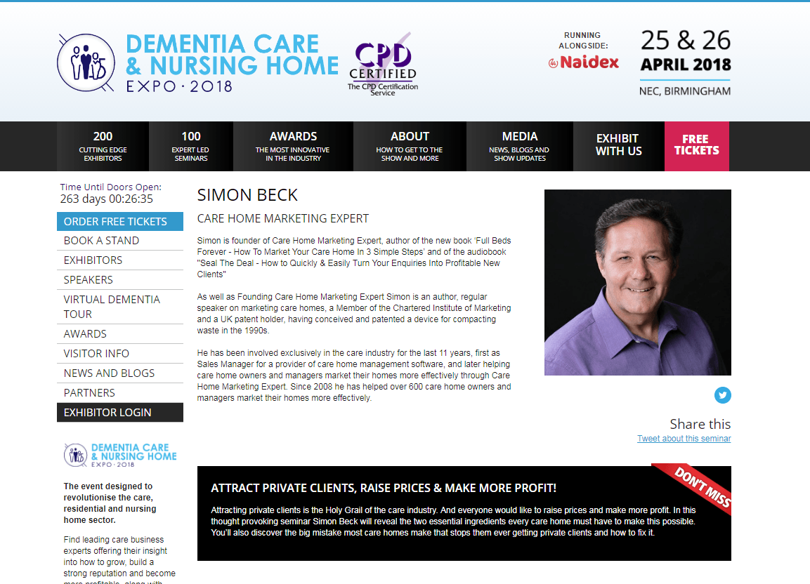 Dementia Care & Nursing Expo 2018 Speaker Profile Simon Beck